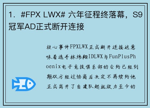 1.  #FPX LWX# 六年征程终落幕，S9冠军AD正式断开连接